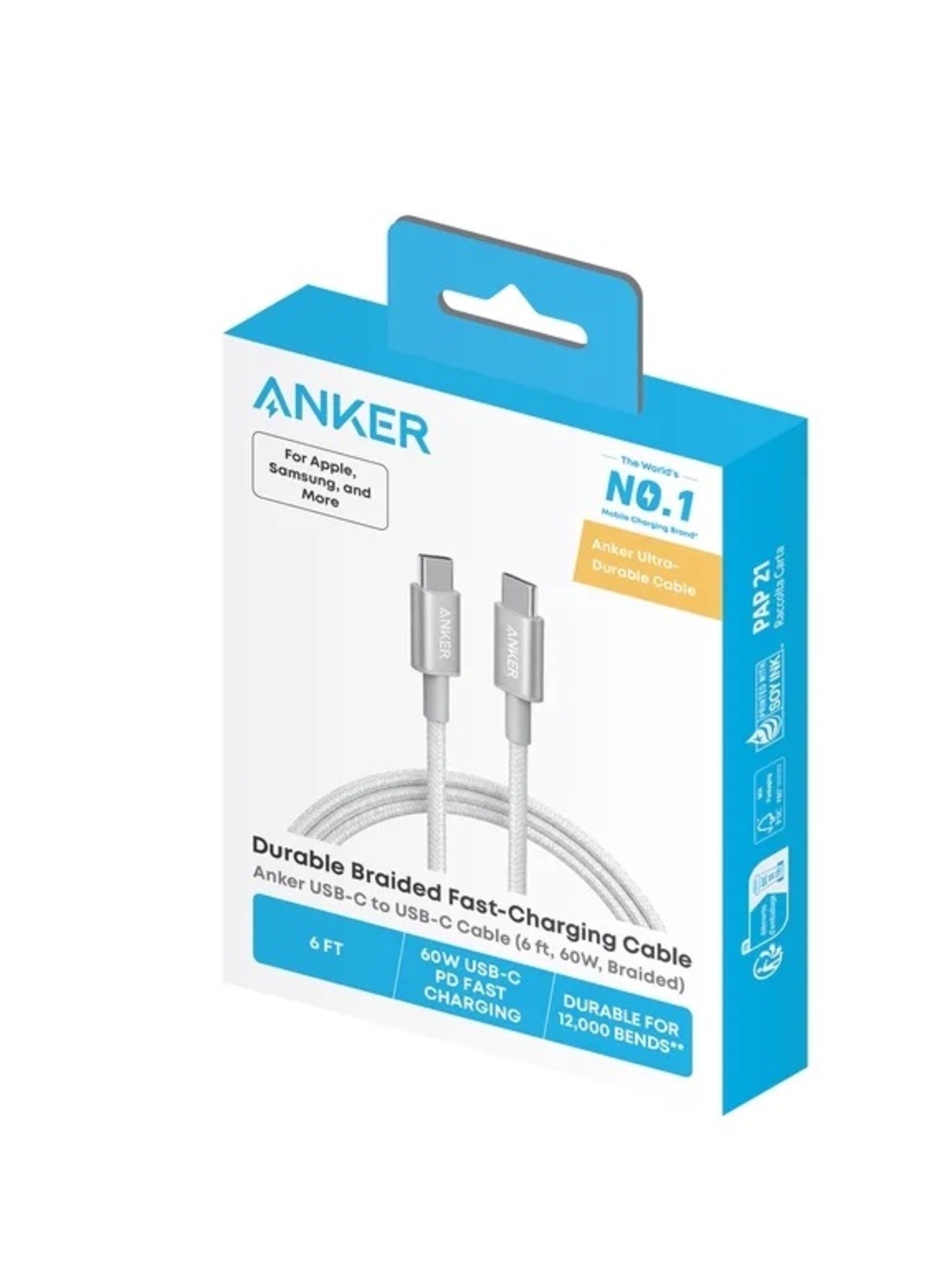 Anker USB C to USB C 6ft, 60W Braided Cable NWT